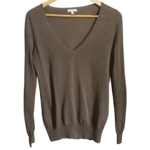 𝅺MASSIMO DUTTI Festive Disco Gold Beige V Neck Thin Knit Sweater Size Medium